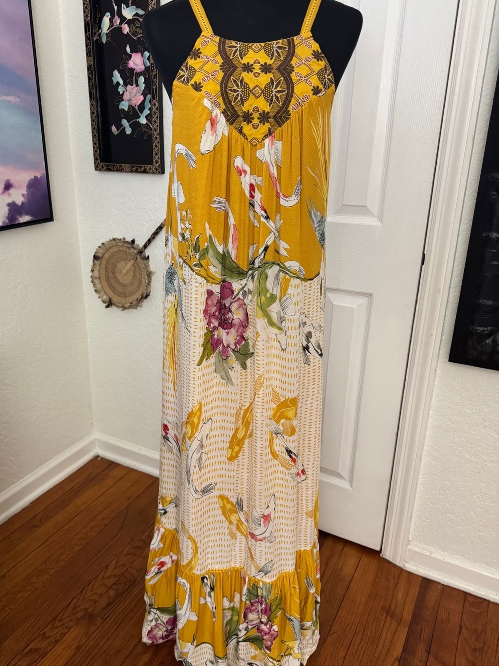 Anyhropologie One September Paradiso Koi Fish Maxi Dress sz S NWT $178